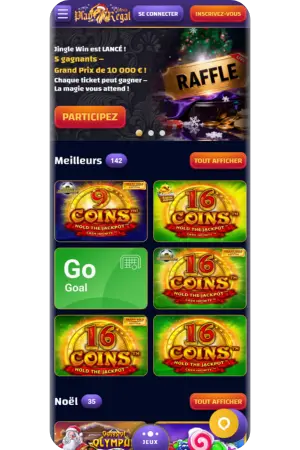Interface principale Play Regal casino connexion page accueil