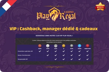 Play Regal programme VIP niveaux Bronze Diamant Rouge